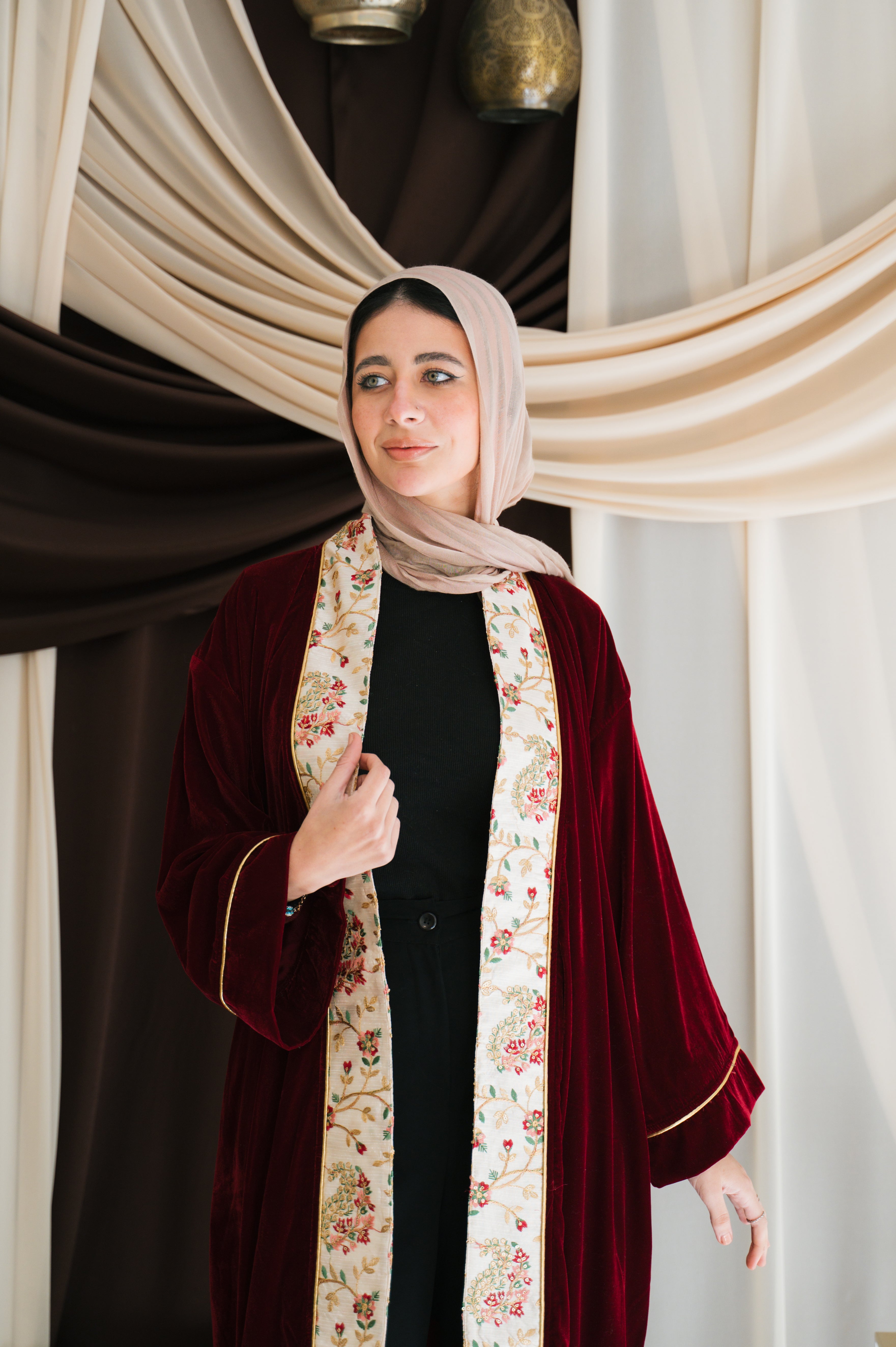VELVET BURGUNDY ABAYA