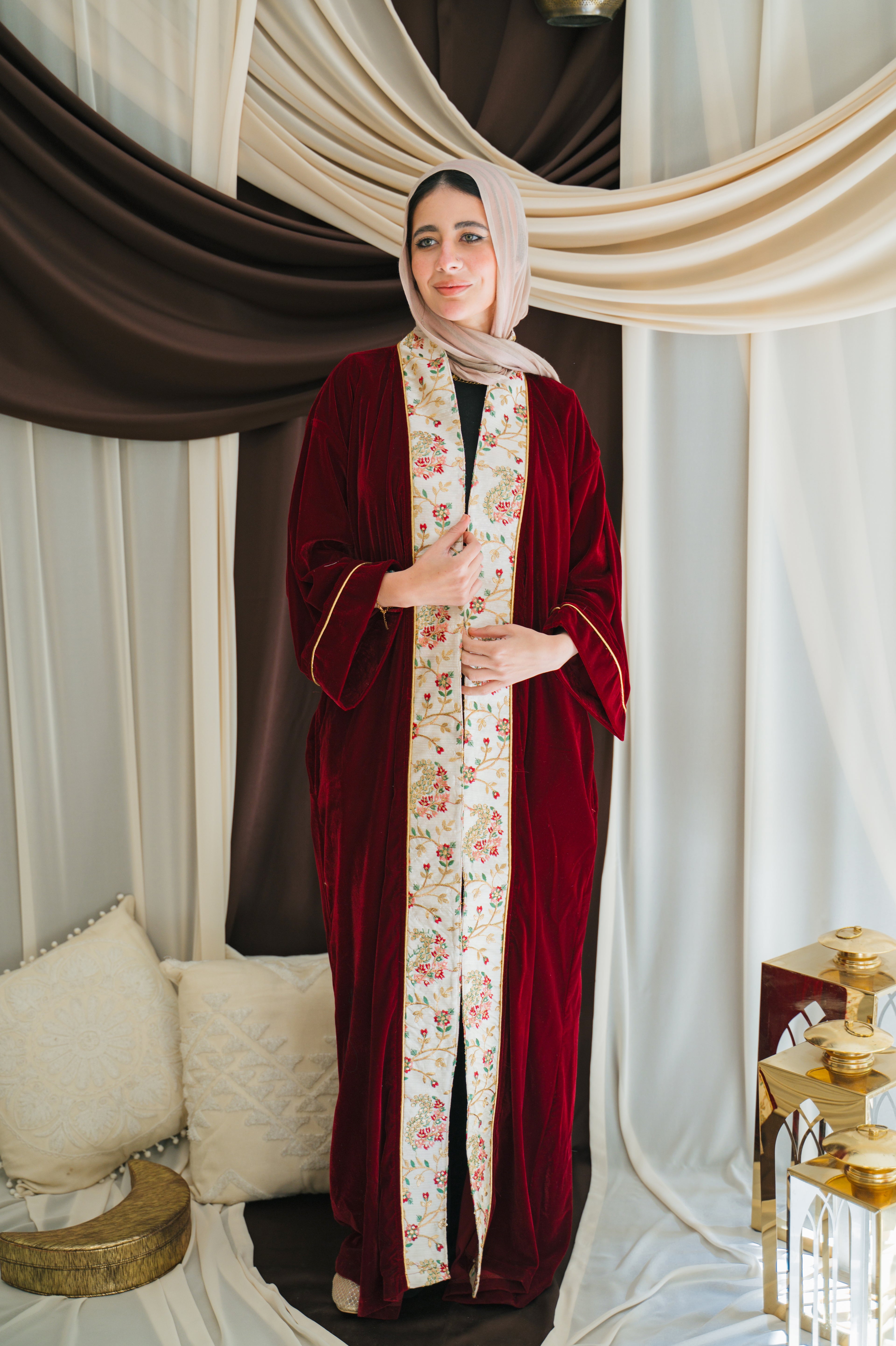 VELVET BURGUNDY ABAYA