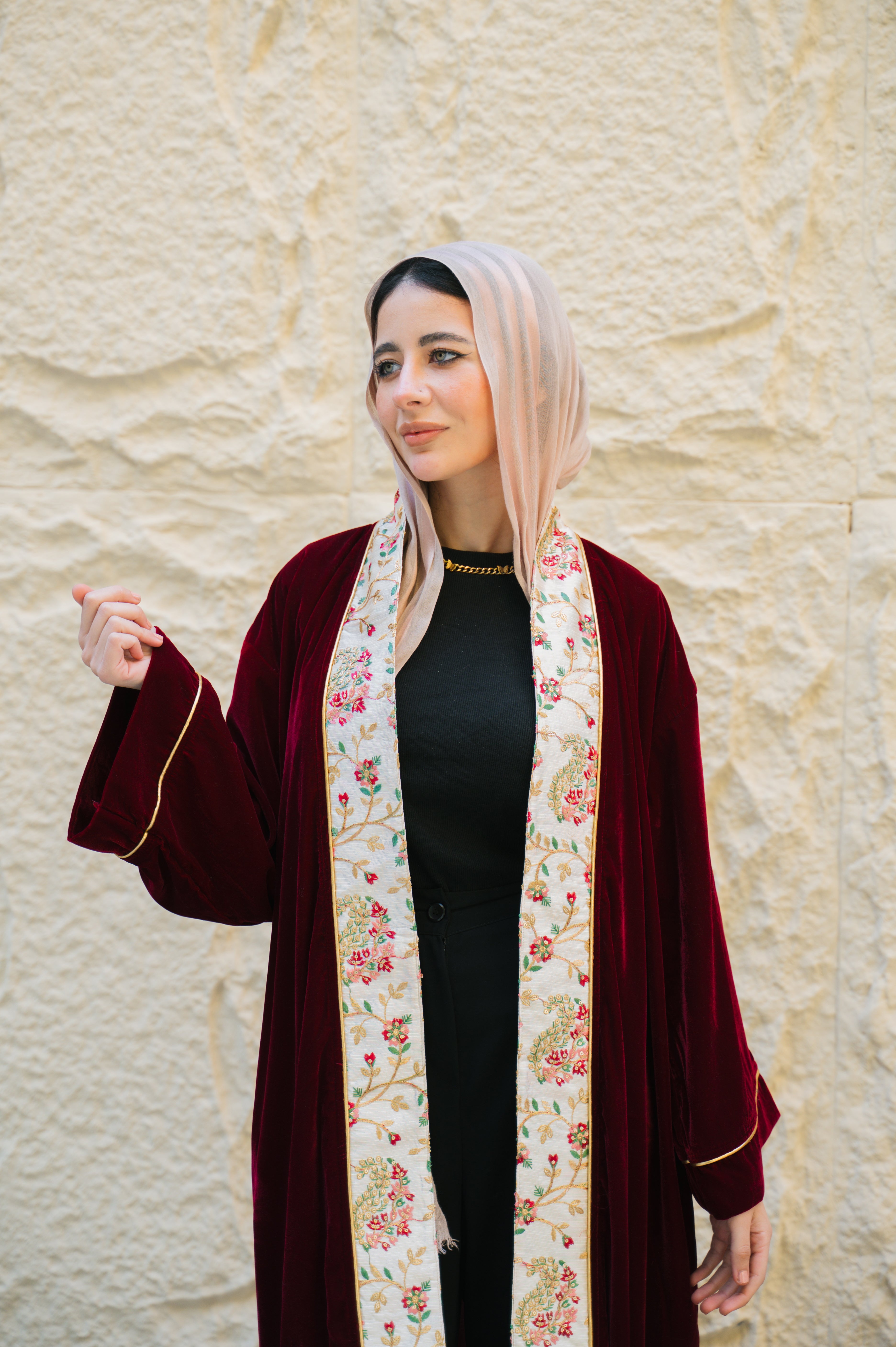 VELVET BURGUNDY ABAYA
