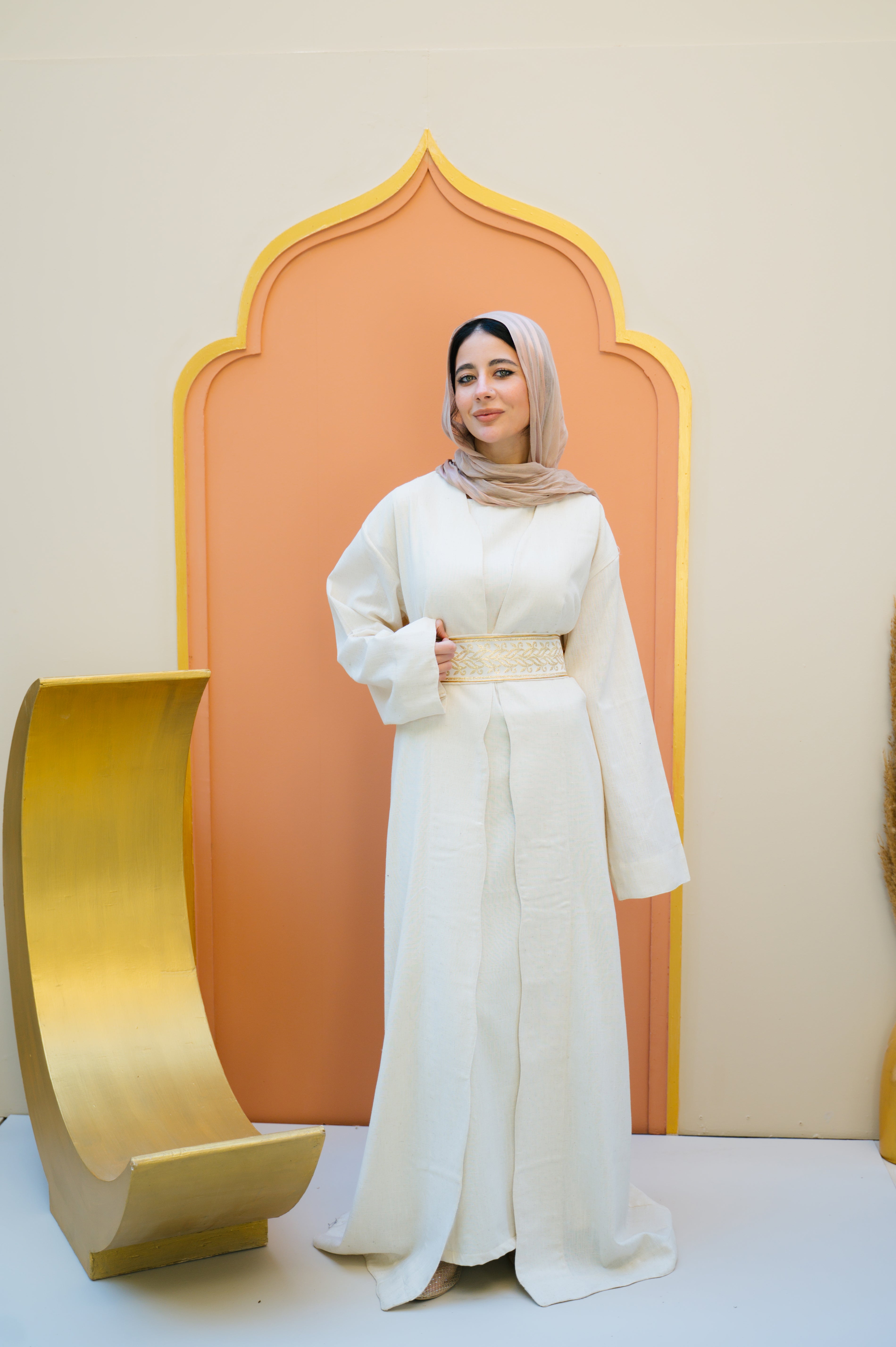 LINEN BEIGE KAFTAN WITH LINED BASIC