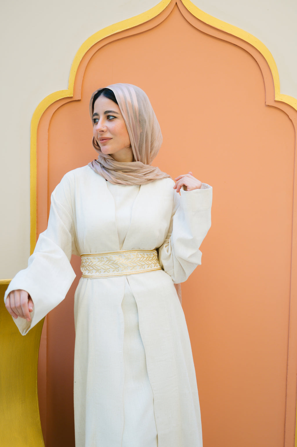 LINEN BEIGE KAFTAN WITH LINED BASIC