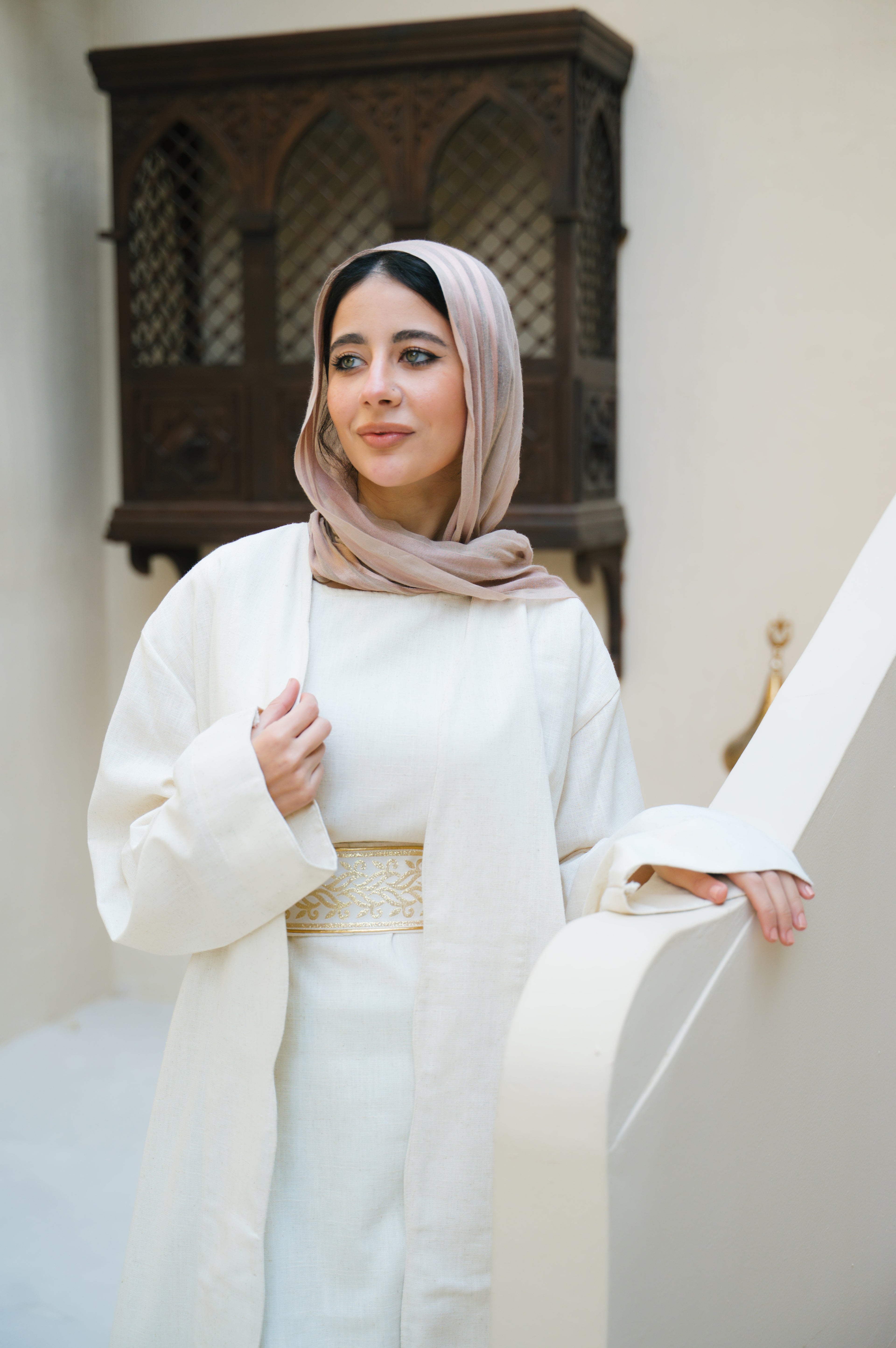 LINEN BEIGE KAFTAN WITH LINED BASIC