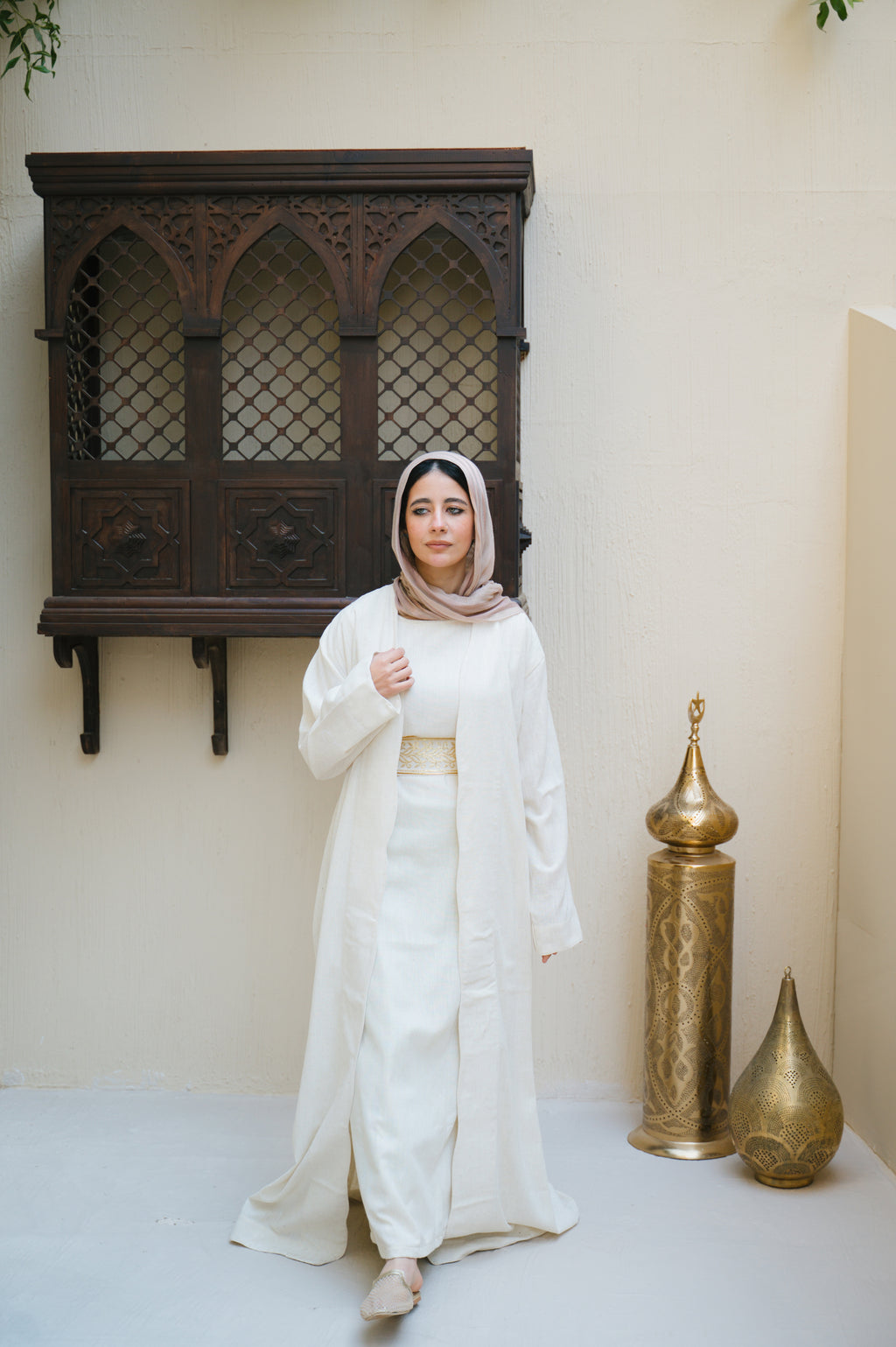 LINEN BEIGE KAFTAN WITH LINED BASIC