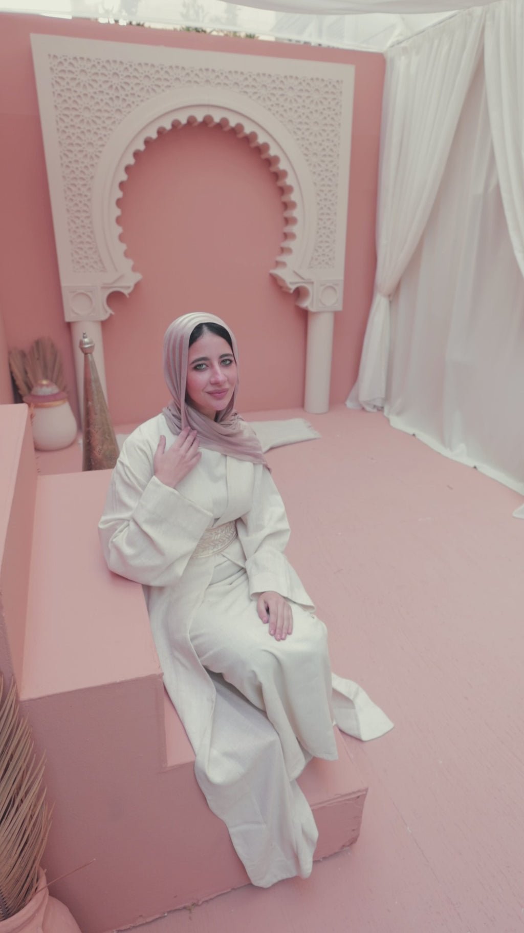 LINEN BEIGE KAFTAN WITH LINED BASIC