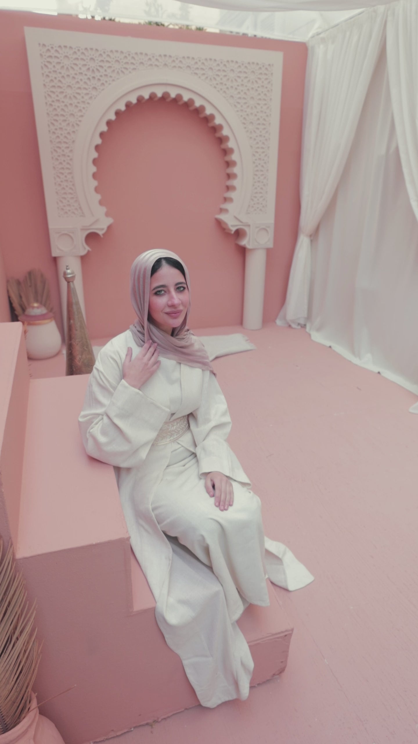 LINEN BEIGE KAFTAN WITH LINED BASIC